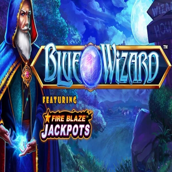 Blue Wizard Fire Blaze Jackpots logo by Rarestone Gaming at Elabet Casino